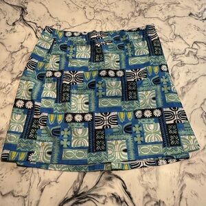 Chic Blue and Green Patterned Mini Skirt